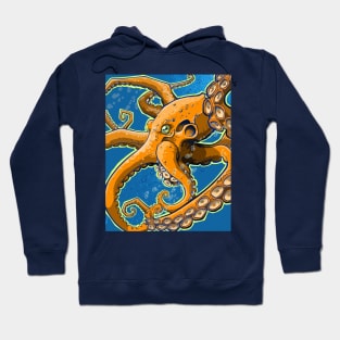 Tangerine Octopus on Blue Background Hoodie